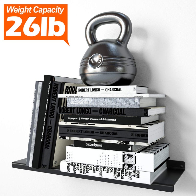 SRIWATANA Black Metal Wall Shelves, 2 Set Floating Shelves for Bedroom, Living Room, Bathroom, Kitchen - Matte Black - Image 5
